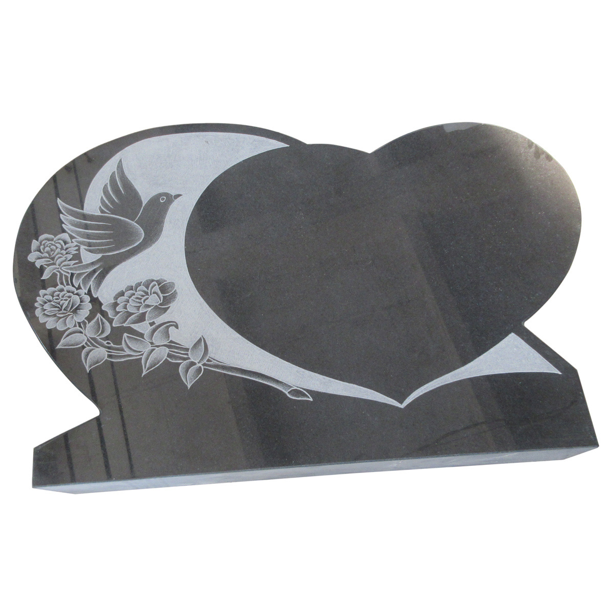 Shanxi Black Granite Photo Engraved Heart Carved Rose Tombstone Headstone