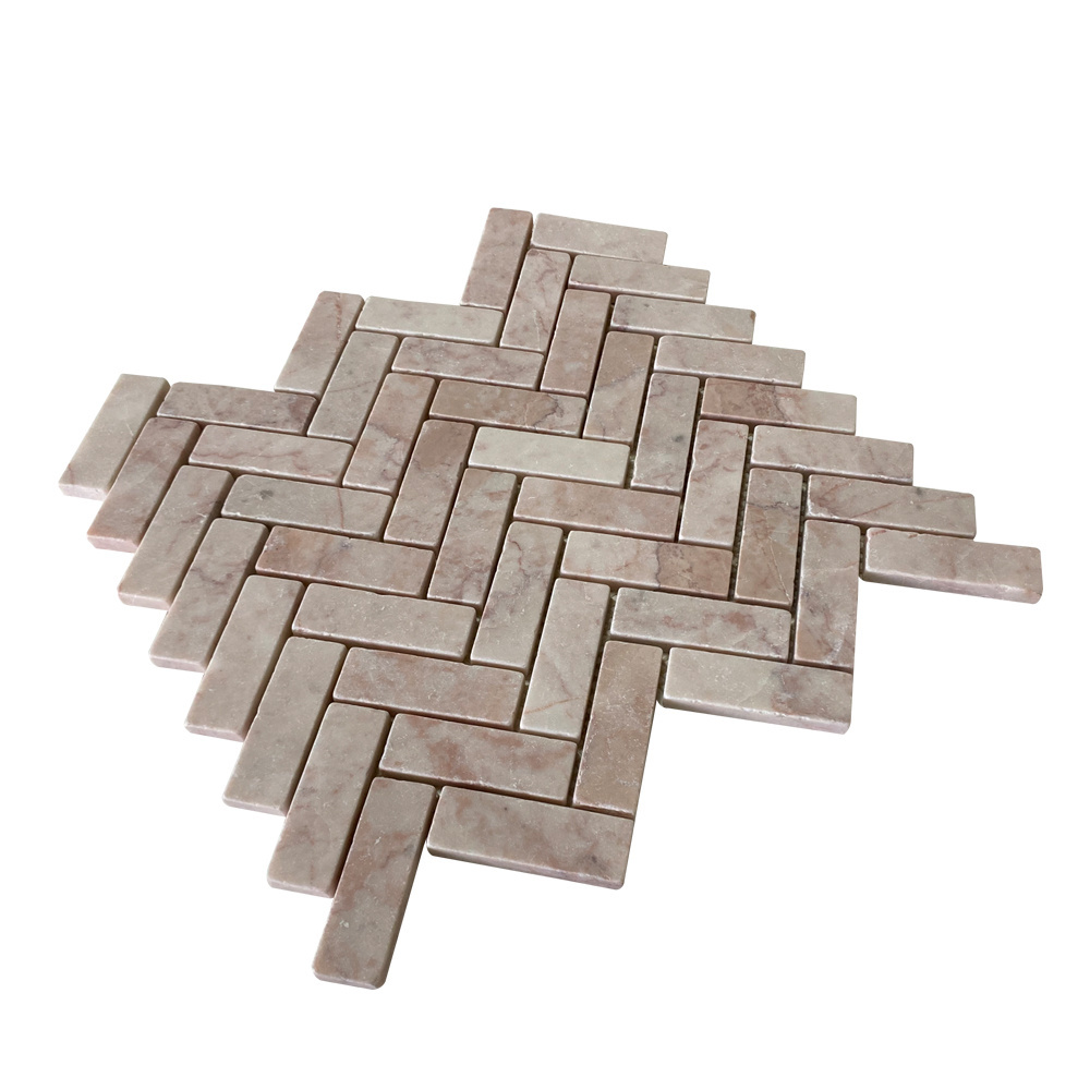 Polished Herringbone Pink Marble Mosaic Tile