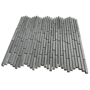 Random Long Thin Strip Dark Grey Natural Slate Mosaic Floor Tile Pavers