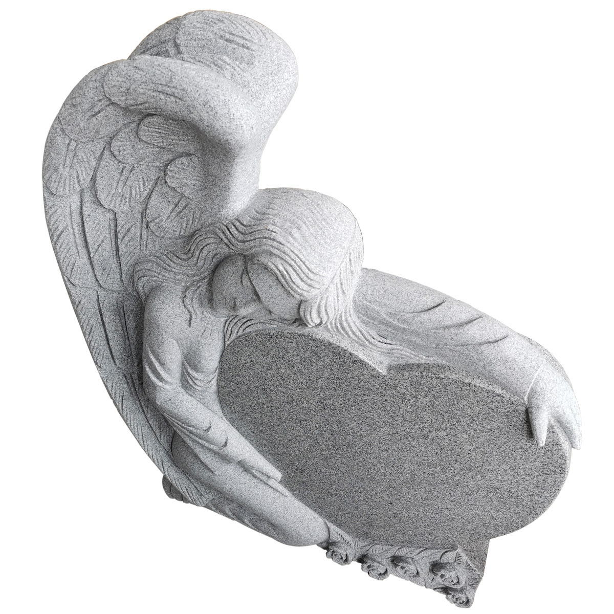 G603 White Granite Carving Angel Carrying Holding Heart Tombstone Headstones Monument