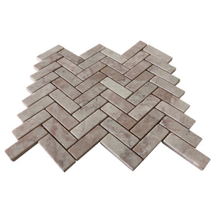 Polished Herringbone Pink Marble Mosaic Tile