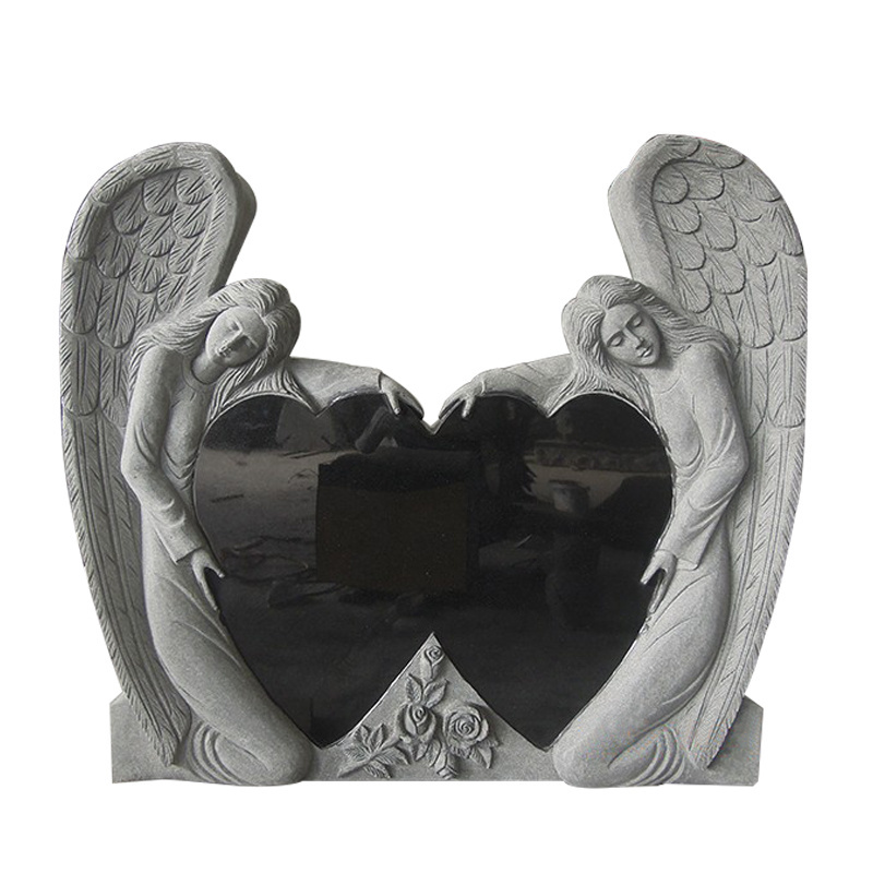 Angel Stone Statue Double Heart Headstone Weeping Angel Headstone