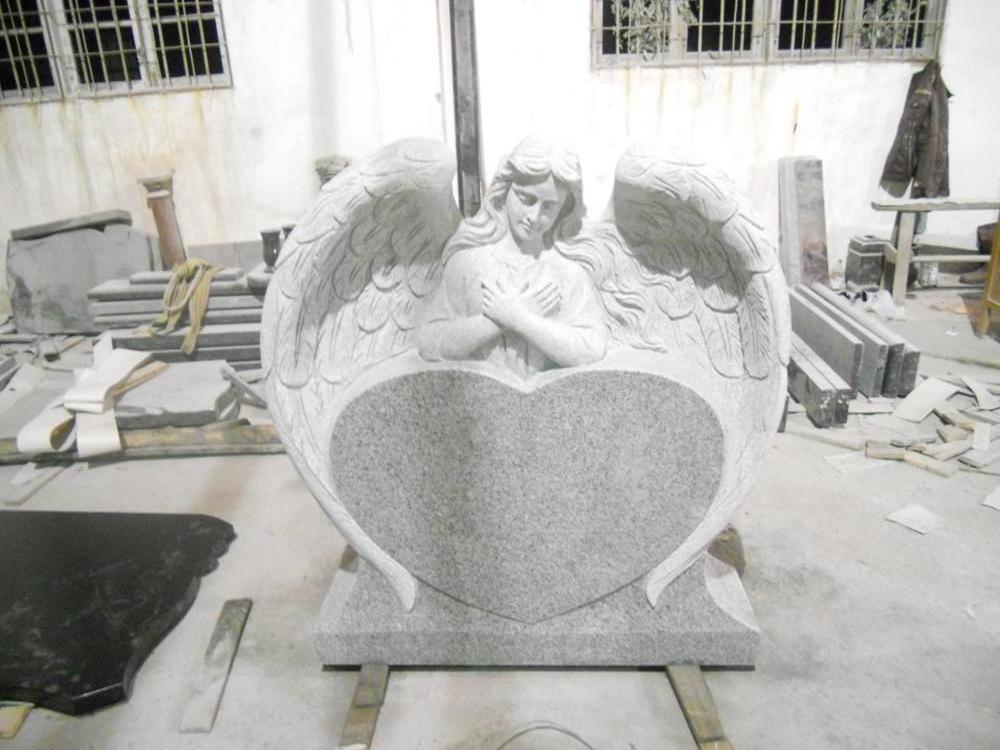 White Granite Angel Heart Statues Grave Cemetery Headstone Designs Monuments Price with Angel Wings