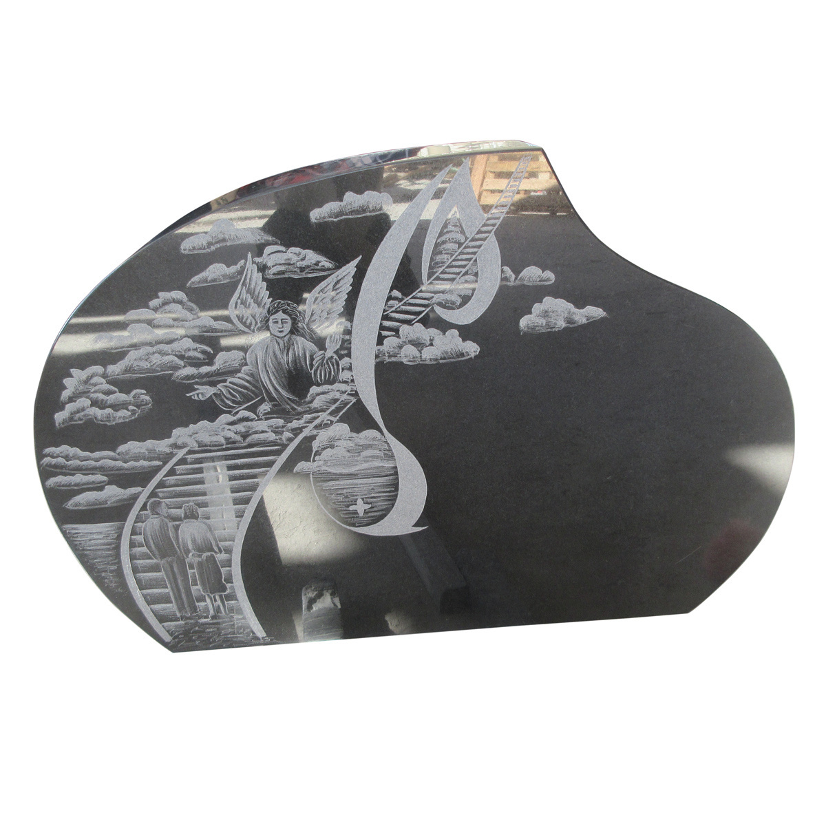 Shanxi Black Granite Photo Engraved Heart Carved Rose Tombstone Headstone