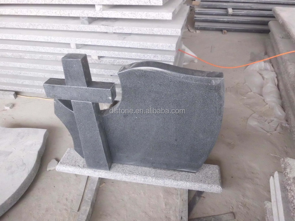 Grey Granite Tombstone With Cross