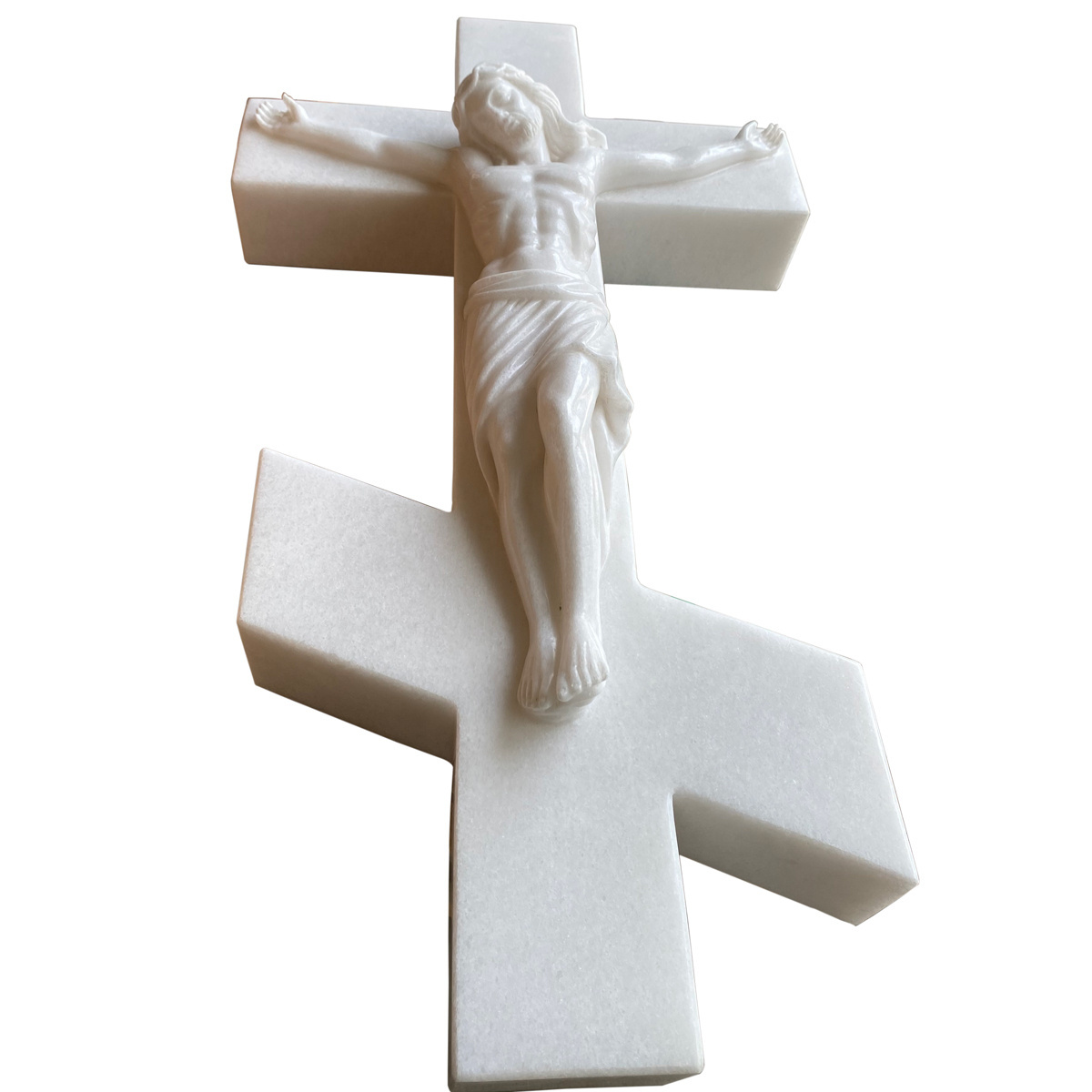 Polished Carved White Marble Jesus Statue Cross Headstone