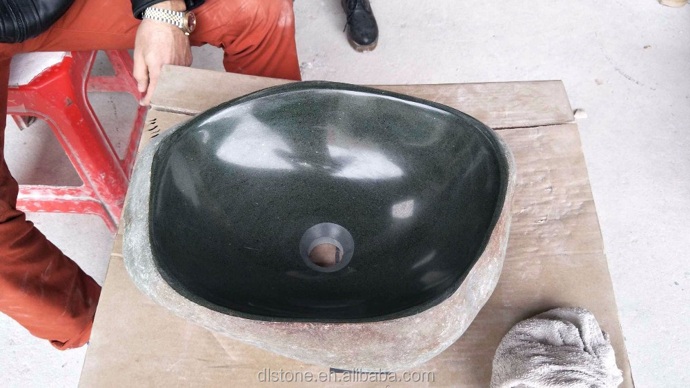 Natural Black Polished River Stone Sink Wash Basin