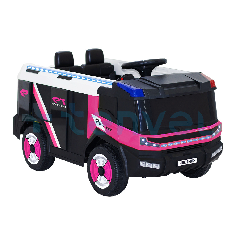 Children 12V fire truck double seater rechargeable battery baby big electric ride on toy truck car with remote kids ride-on cars