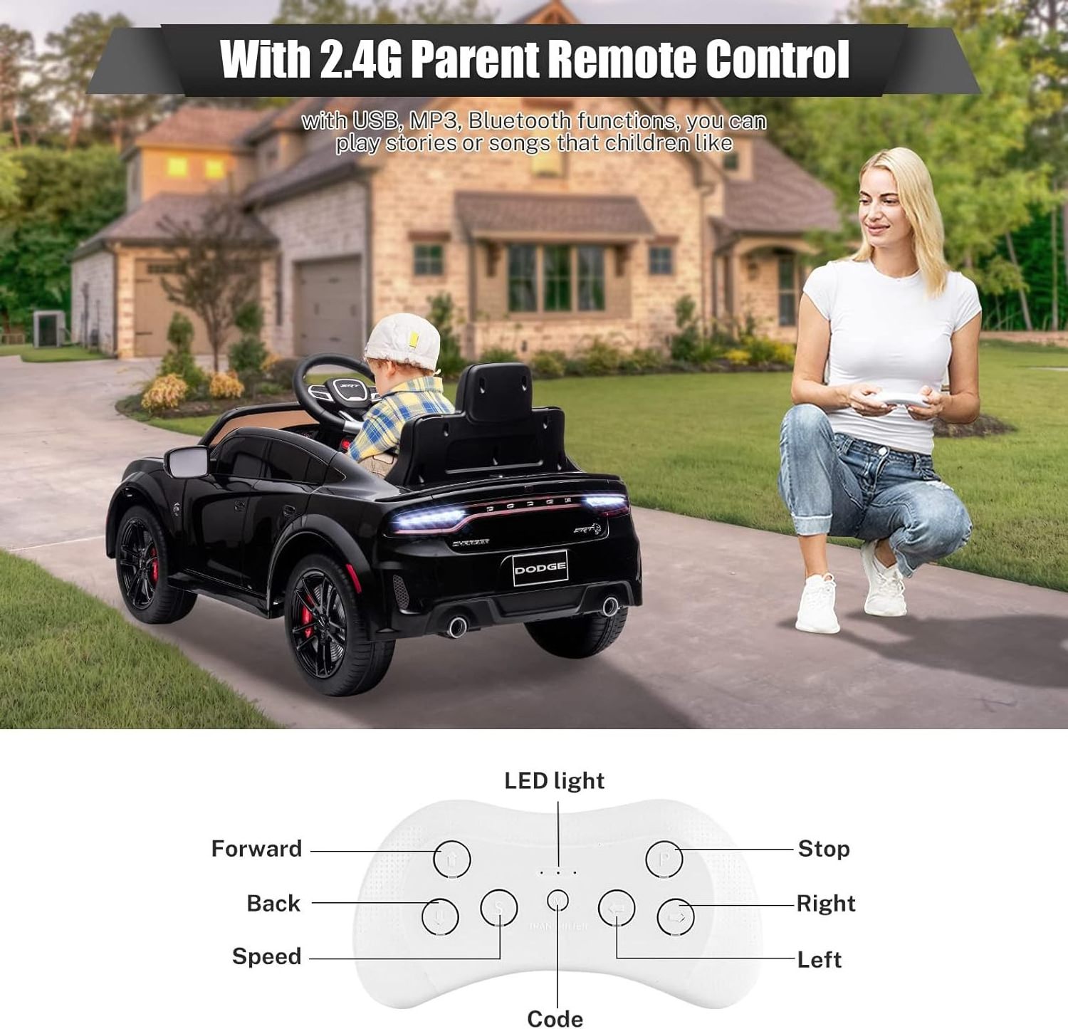 EN71 Licensed Dodge Charger 12V Battery Powered Electric 4 wheel ride on cars electric 12v battery for kids to drive