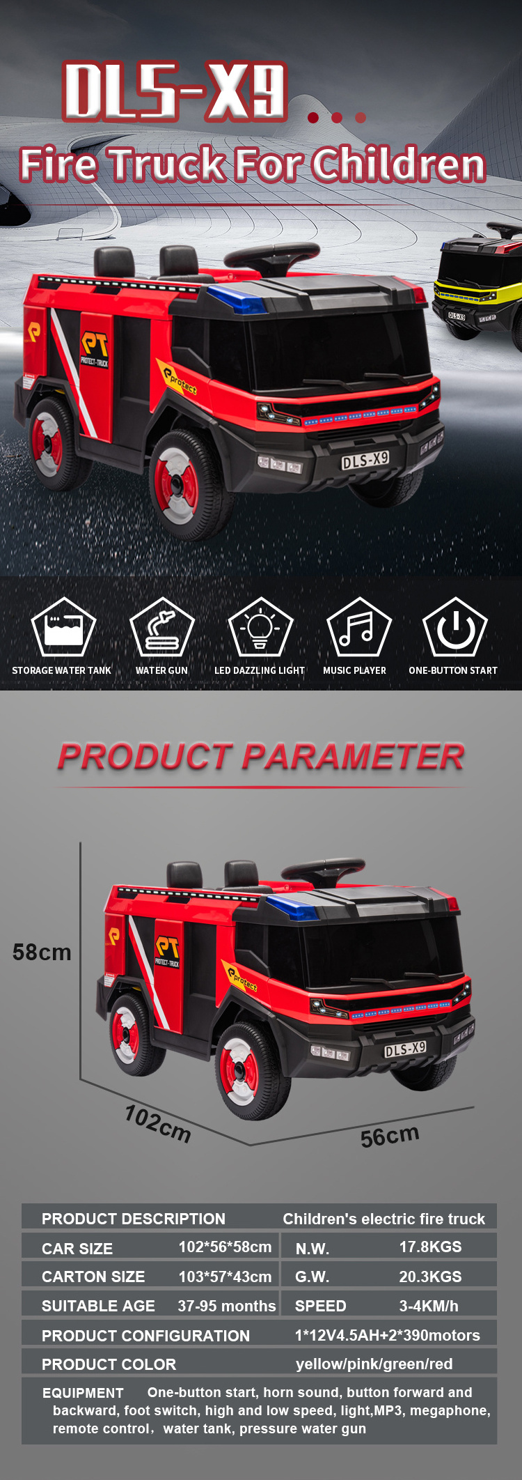 2024 Newest Wholesale Kids Electric Police Fire Truck remote control children Car Fire Truck Toy 12V Ride On Car