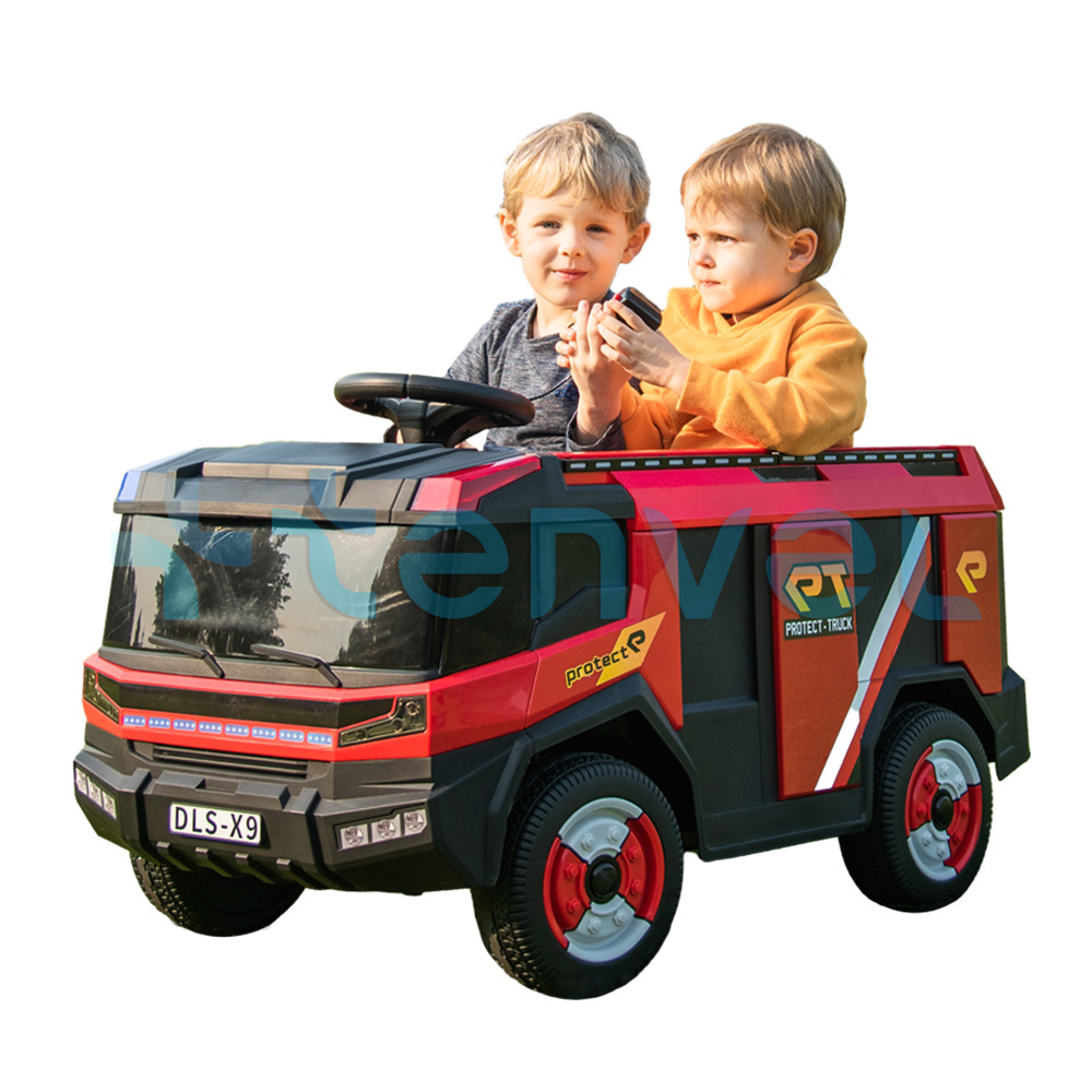 Tenvels Children 12V fire truck two seat rechargeable battery baby big electric ride on toy car with remote kids ride on cars