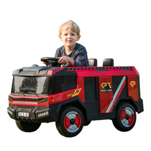 Children 12V fire truck double seater rechargeable battery baby big electric ride on toy truck car with remote kids ride-on cars