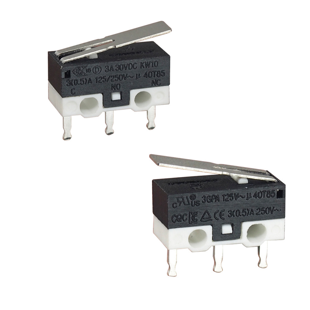 KW10 SPDT 3A 3 Pin PCB Sensitive Micro Switch With Lever Car Lock AC Subminiature Snap Action Switch 125AVC