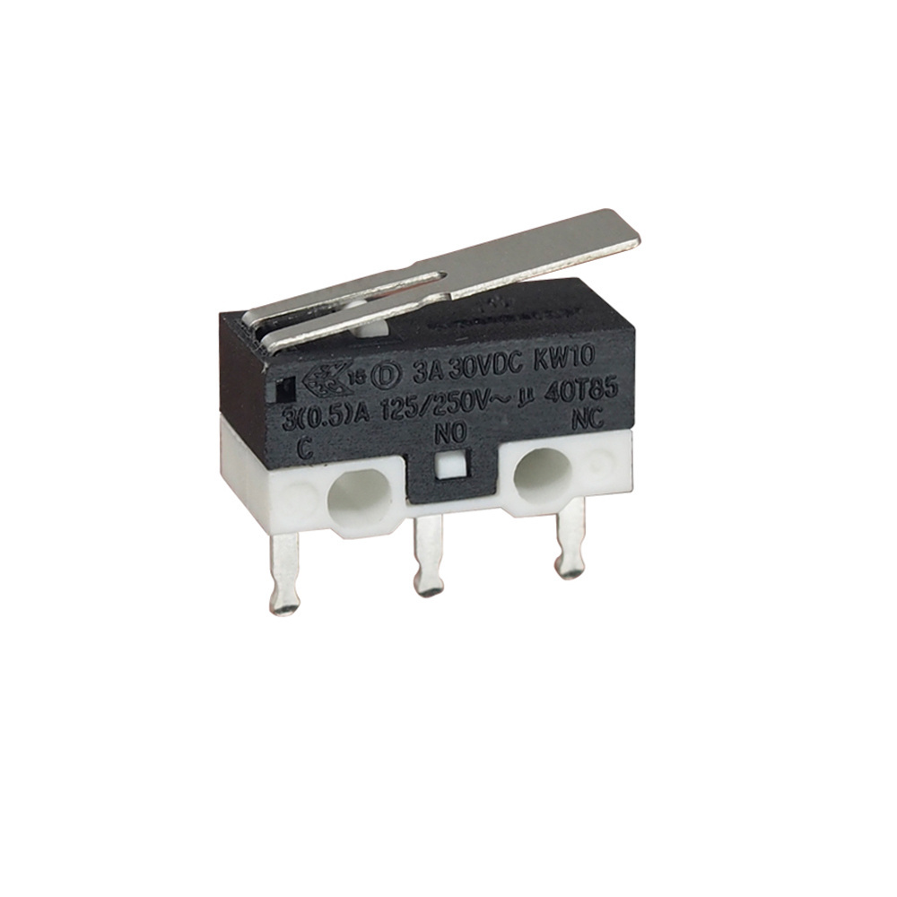 KW10 SPDT 3A 3 Pin PCB Sensitive Micro Switch With Lever Car Lock AC Subminiature Snap Action Switch 125AVC