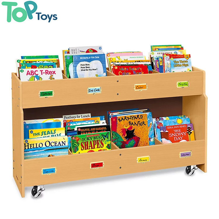 TOP Kids Modern Simple Creative Bookshelf Household 4 Shelves Double-Sided Birch Plywood Library Bookcase With Wheels