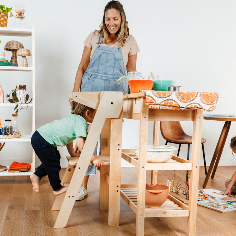 TOP Montessori Wooden Kitchen Helper Step Learning Tower Klappbar Children Stool Adjustable Height Foldable Learning Tower