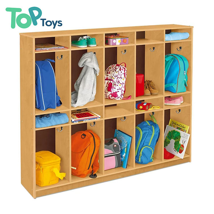 TOP Wooden Backpack Cubbies Lockers Storage Organizer With Hooks For Montessori Daycare School Toddlers Coat Clothes Locker