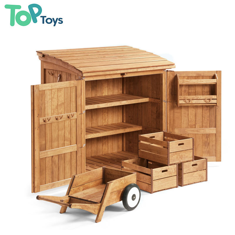 Top Montessori Outdoor Wooden Toy Storage Cabinet Kids' Shed Set for Daycare Baby Wardrobe and Children Outdoor Space