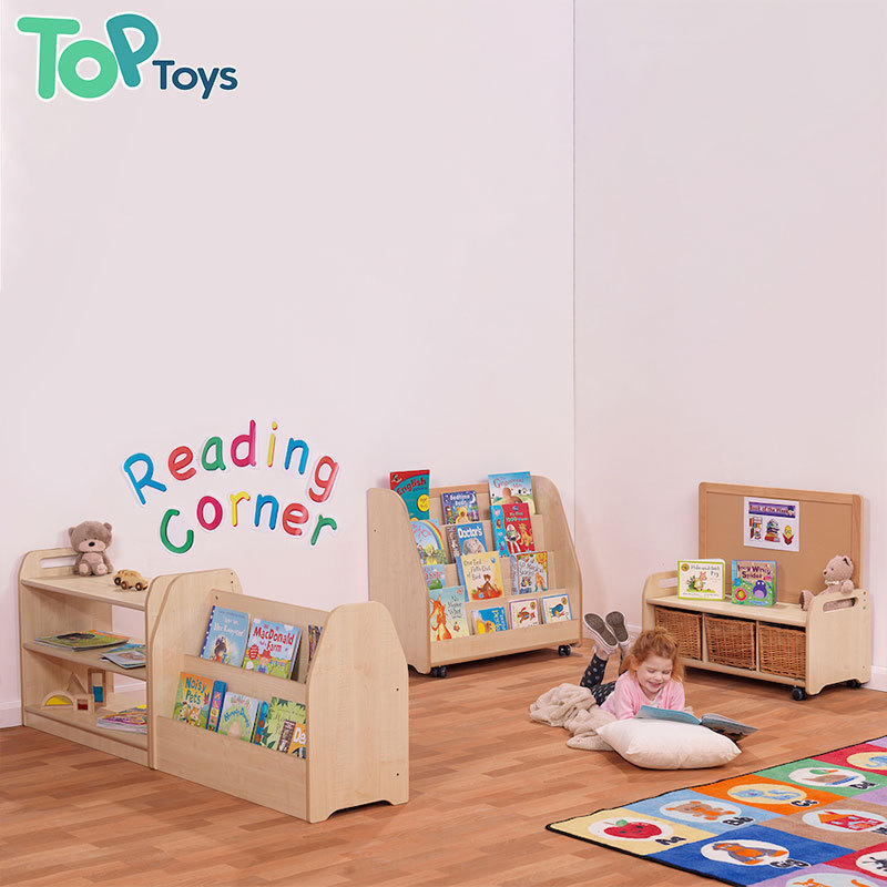 TOP Montessori Bookshelf 4 Shelves Kids Single-Sided Bookshelf Birch Plywood Wooden Library Bookcase Kids Book Magazine Rack