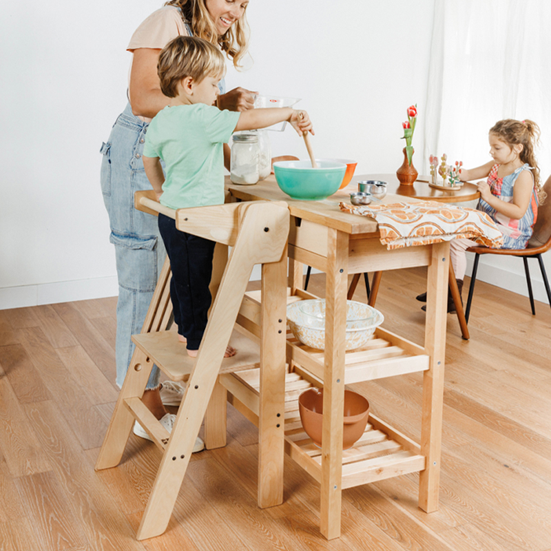 TOP Montessori Wooden Kitchen Helper Step Learning Tower Klappbar Children Stool Adjustable Height Foldable Learning Tower