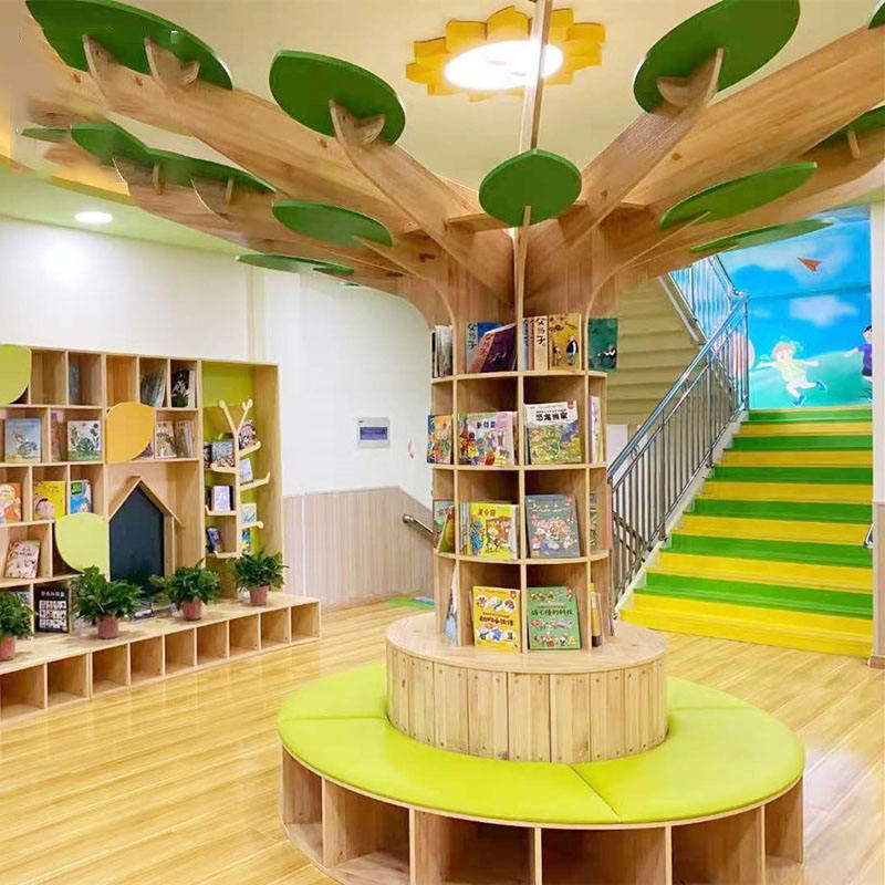 TOP Customized Children Library Room Furniture Set Tree Bookshelf For Childcare Daycare Kids' Shelves Reading Corner Room