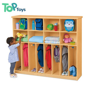 TOP Kids Wooden Montessori Clothes Shoes Storage With Organizer Wooden Cubbies & Lockers For Backpack Kindergarten Furniture Set