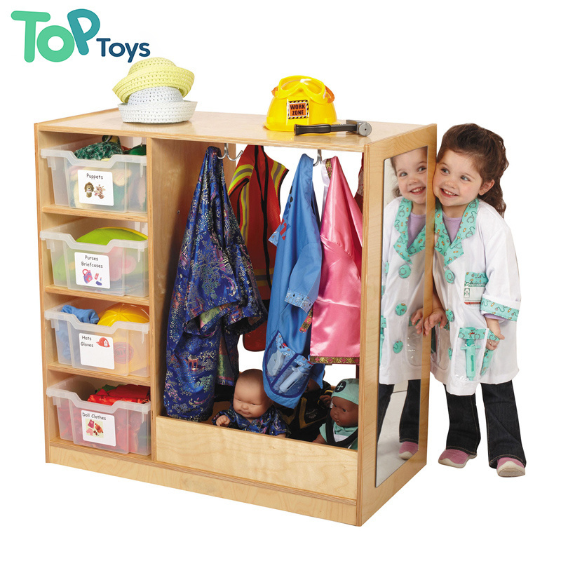 TOP Montessori Kindergarten Coat Locker Cubby Storage Organizer With Hook For Daycare Classroom Home With 4 Cubbies and Mirror