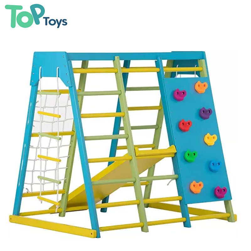 TOP Cheap Kids Wood Climbing Frames Indoor Playground Climbing Toys For Toddlers Wooden Baby Slide And Swing Climb Rope Ladder