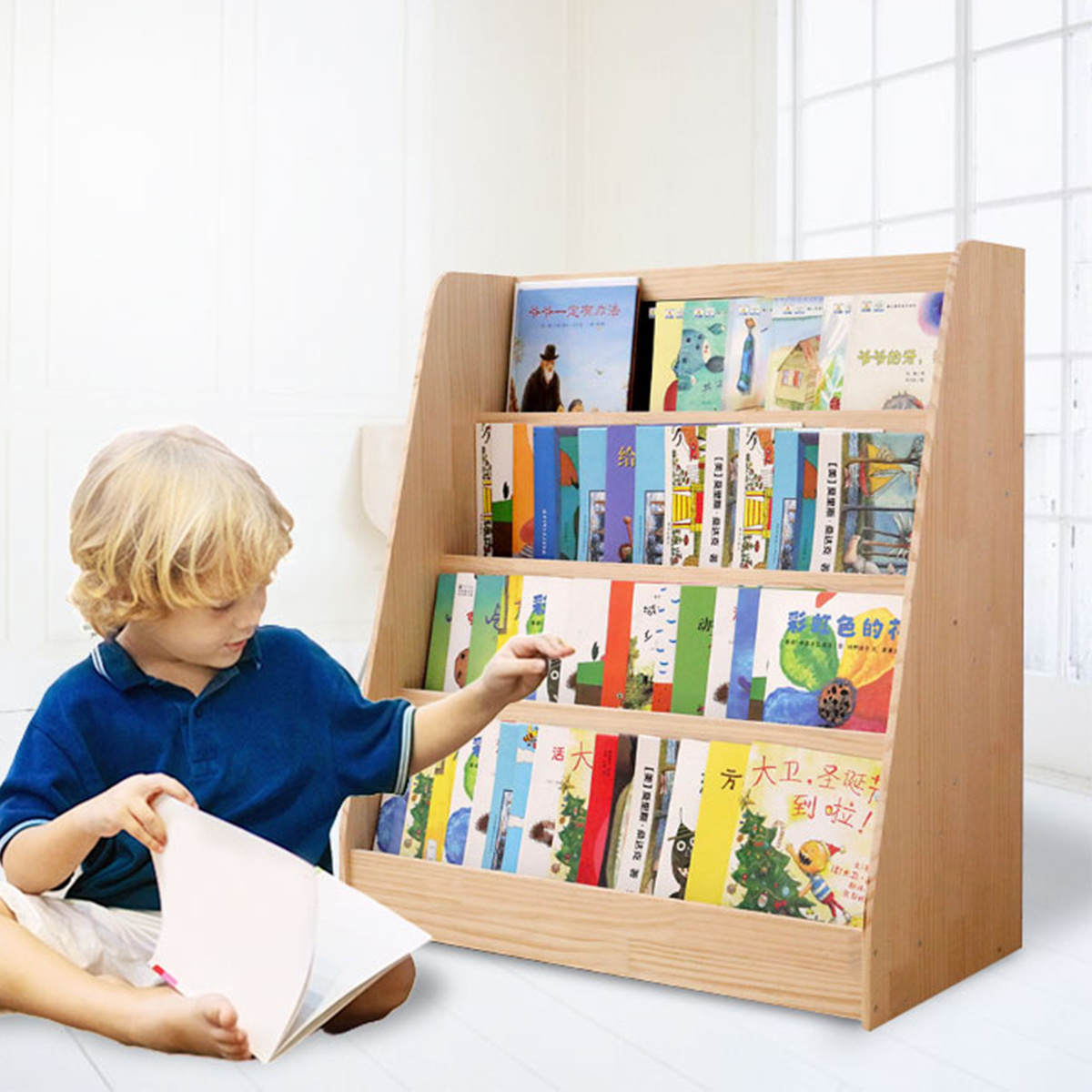 TOP Daycare Library Bookcase Furniture Nursery Book Shelf  Kids Wooden Bookshelf Montessori Kindergarten Classroom Furniture