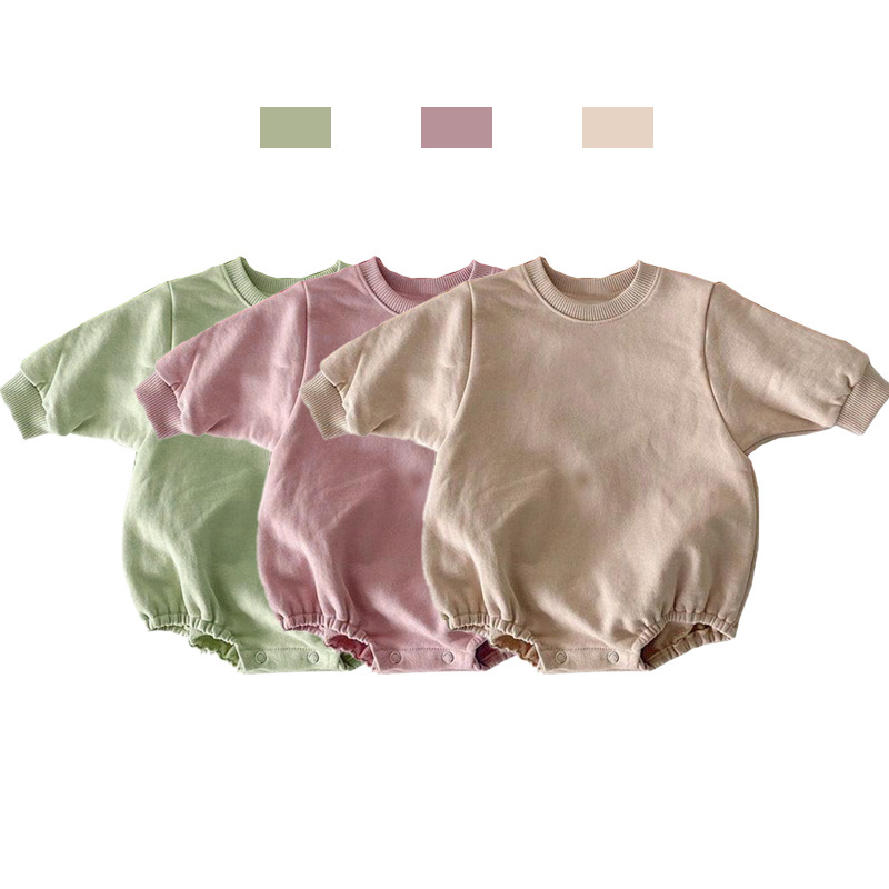 Wholesale Long Sleeve Baby Sweatshirt Bubble Romper Clothes Blank Sublimation Terry Oversized Sweater Plain Baby Bodysuit Romper