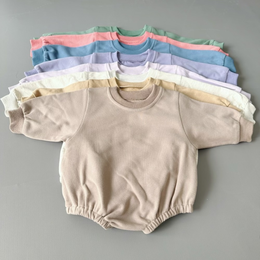 Wholesale Long Sleeve Baby Sweatshirt Bubble Romper Clothes Blank Sublimation Terry Oversized Sweater Plain Baby Bodysuit Romper