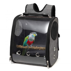 Bird Parrot Backpack Carrier Travel Bag with Perch Stand and Trough Double Shoulder Transparent Breathable Porous Bird Cage