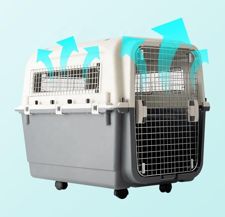 IATA Airline Kennels Luxury Large Kennel on Wheel Dog Cat Crate Carrier Approved Plastic Pet Travel Solid Grey & White 7-15 Days