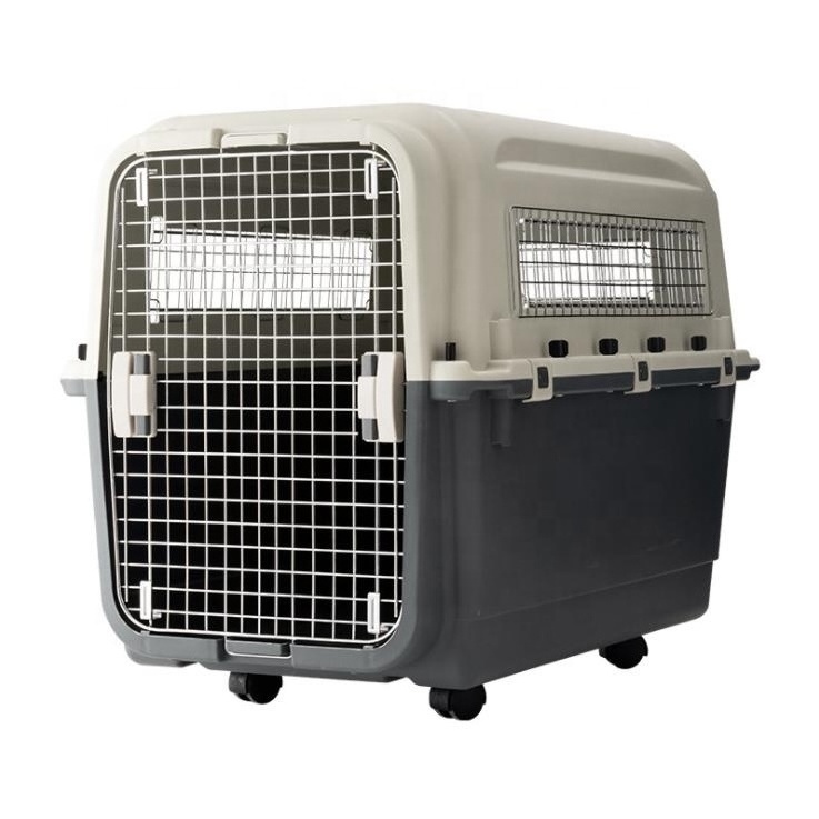 IATA Airline Kennels Luxury Large Kennel on Wheel Dog Cat Crate Carrier Approved Plastic Pet Travel Solid Grey & White 7-15 Days