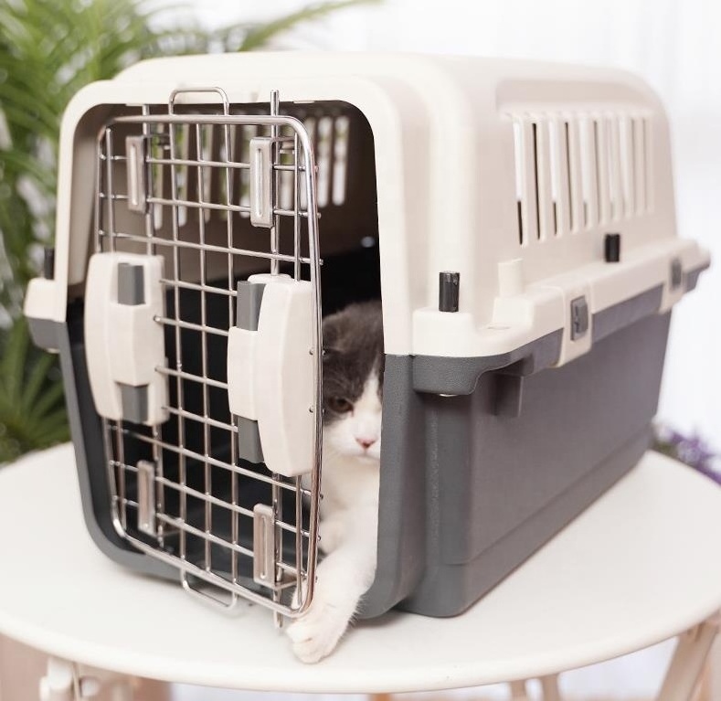 IATA Airline Kennels Luxury Large Kennel on Wheel Dog Cat Crate Carrier Approved Plastic Pet Travel Solid Grey & White 7-15 Days