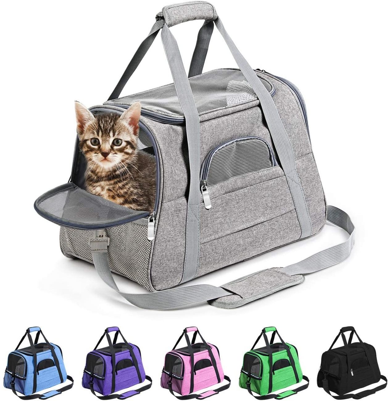 Airline Approved Small Dog Cat Portable Travel Carrier Soft Plush Window Mesh Cushion Luxury Pet Carrier Tote Kennel Bag