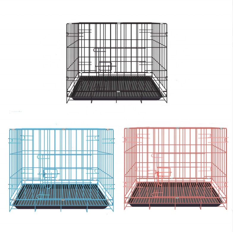 Wholesale Folding Metal Wire Dog Crate Two-Door Pet Cages Carriers Houses Large Kennel Collapsible Pet Animal Cage