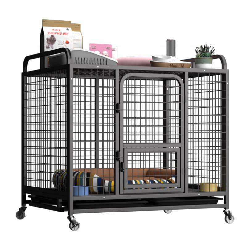 Advanced Bold Galvanized Pipe Dog Cage with Wheels Strong Durable Top Storage Function Metal Dog Crate