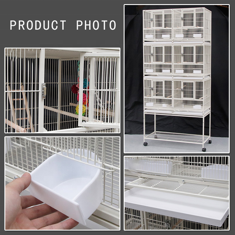 Three Tier Metal Cage with Stand Removable Tray Stainless Steel Food Container Stackable Divided Breeder Bird Pigeon Cage