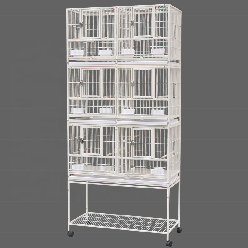 Three Tier Metal Cage with Stand Removable Tray Stainless Steel Food Container Stackable Divided Breeder Bird Pigeon Cage