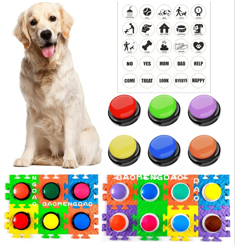 Recordable Dog Buttons with Stickers - Talking Buttons for Pet Communication-Speaking Button for Dog Training