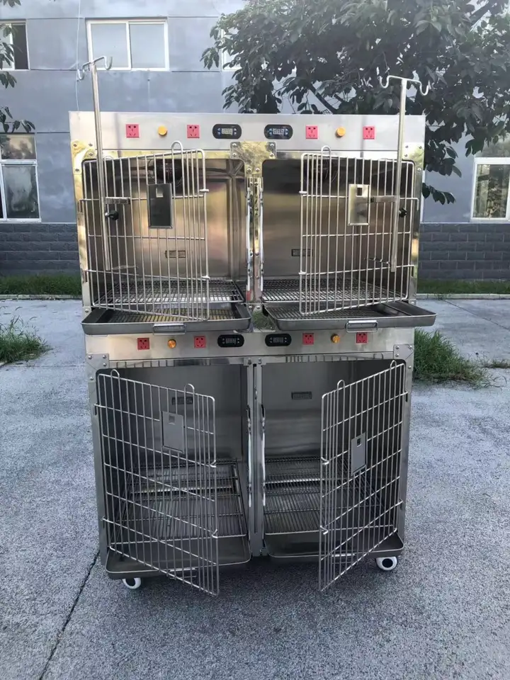 USMILEPET Factory Direct Stainless Steel Veterinary Cage Four Compartment Pet Hospital Supplies Infrared Therapy Cage