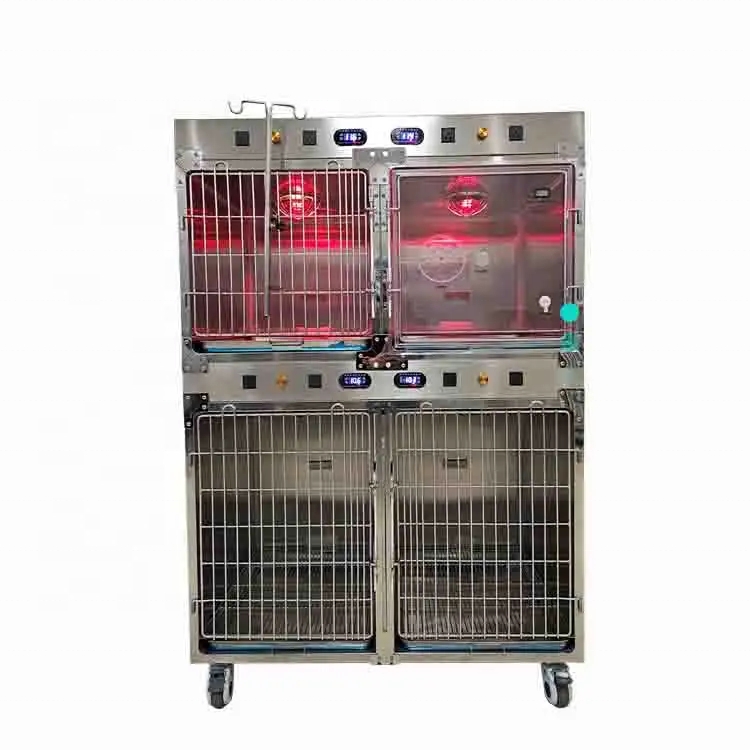 USMILEPET Factory Direct Stainless Steel Veterinary Cage Four Compartment Pet Hospital Supplies Infrared Therapy Cage