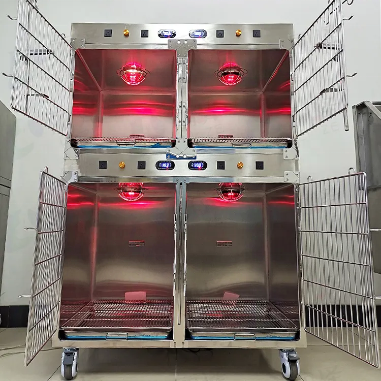 USMILEPET Factory Direct Stainless Steel Veterinary Cage Four Compartment Pet Hospital Supplies Infrared Therapy Cage