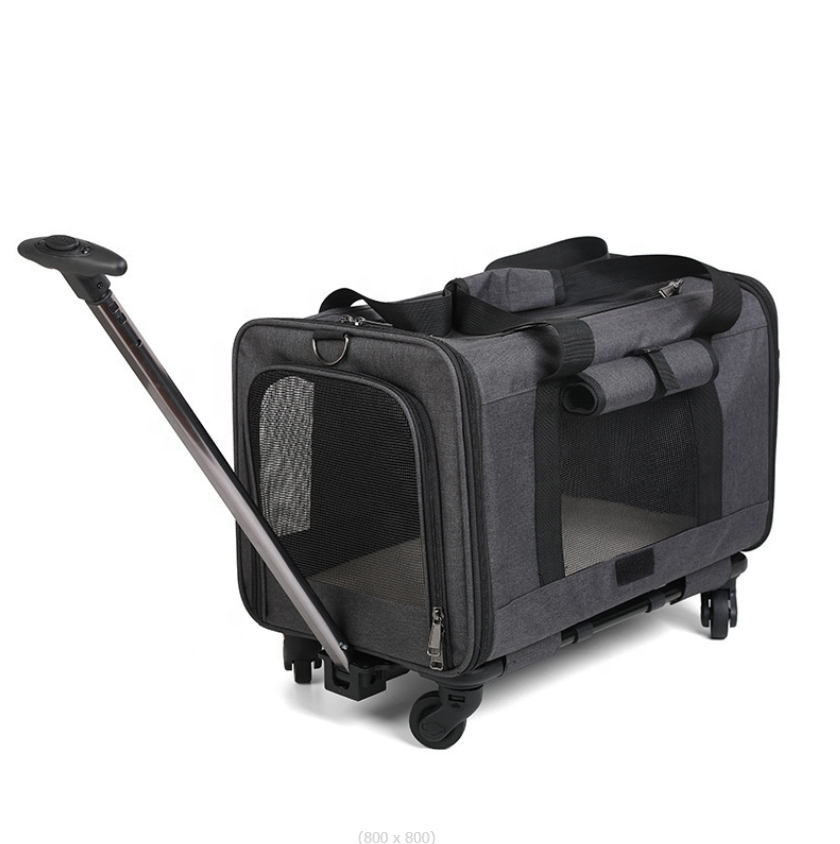 Custom Pet Carrier Travel with Wheels Removable Rolling 4 Wheels  with Telescopic Walking Handle Dog Stroller Cat Trolley Bag