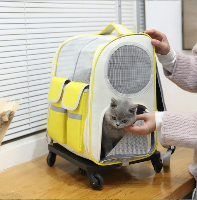 New Arrival Soft Sided Mesh Ventilation Windows Storage Pockets Removable Rolling Wheels Wheeled Pet Carrier Backpack