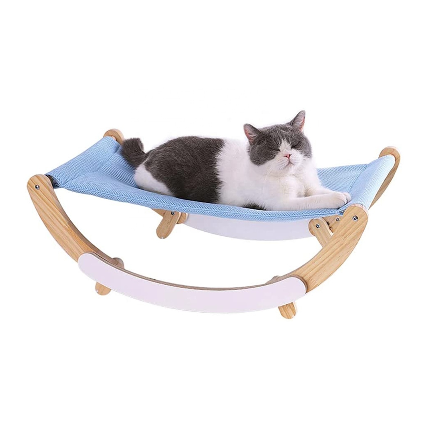 Wooden Elevated Frame Hammocks with Comfortable Printed Canvas Cat Swing Rocking Chair Kitty Hammock Bed Cat Furniture