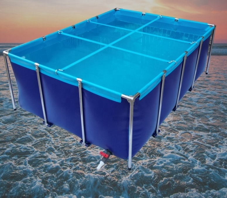 Customized Size PVC Tarpaulin Fish Pond 900g Cloth Plastic Fish Tank PVC Aquaculture  Fish Tank Pond with Stainless Steel Stand