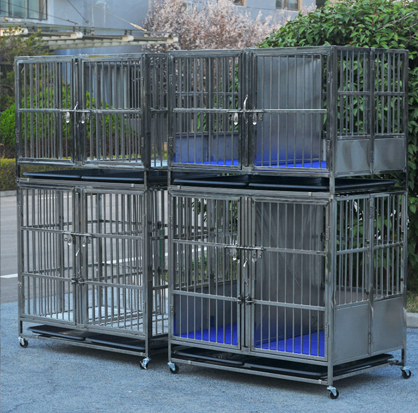 Wholesale Heavy Duty Stainless Steel Metal Stackable Kennel Cages with the Plastic Flooring High Quality 6ft Dog Breeding Equipm