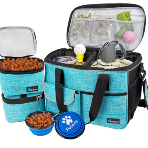 Pet Travel Bag Dog Travel Set  Airline Approved Tote Organizer with Multi-Function Pockets Fanny Pack Dog Travel Food Bag